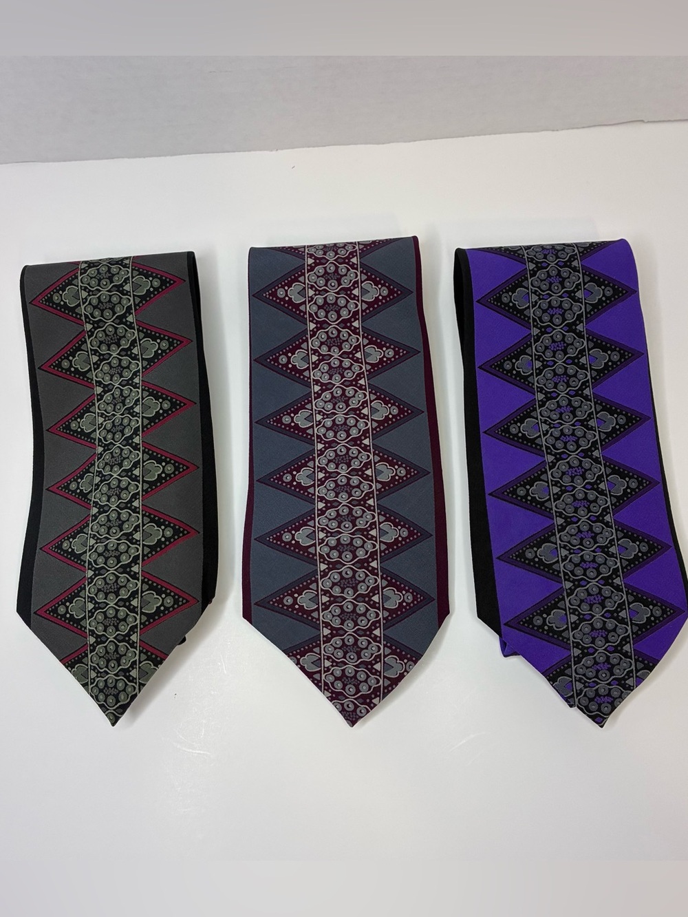 3 Vintage (NOS) BUCCELLI Men’s Silk Ties Italy (NWOT) Geometric Abstract Design